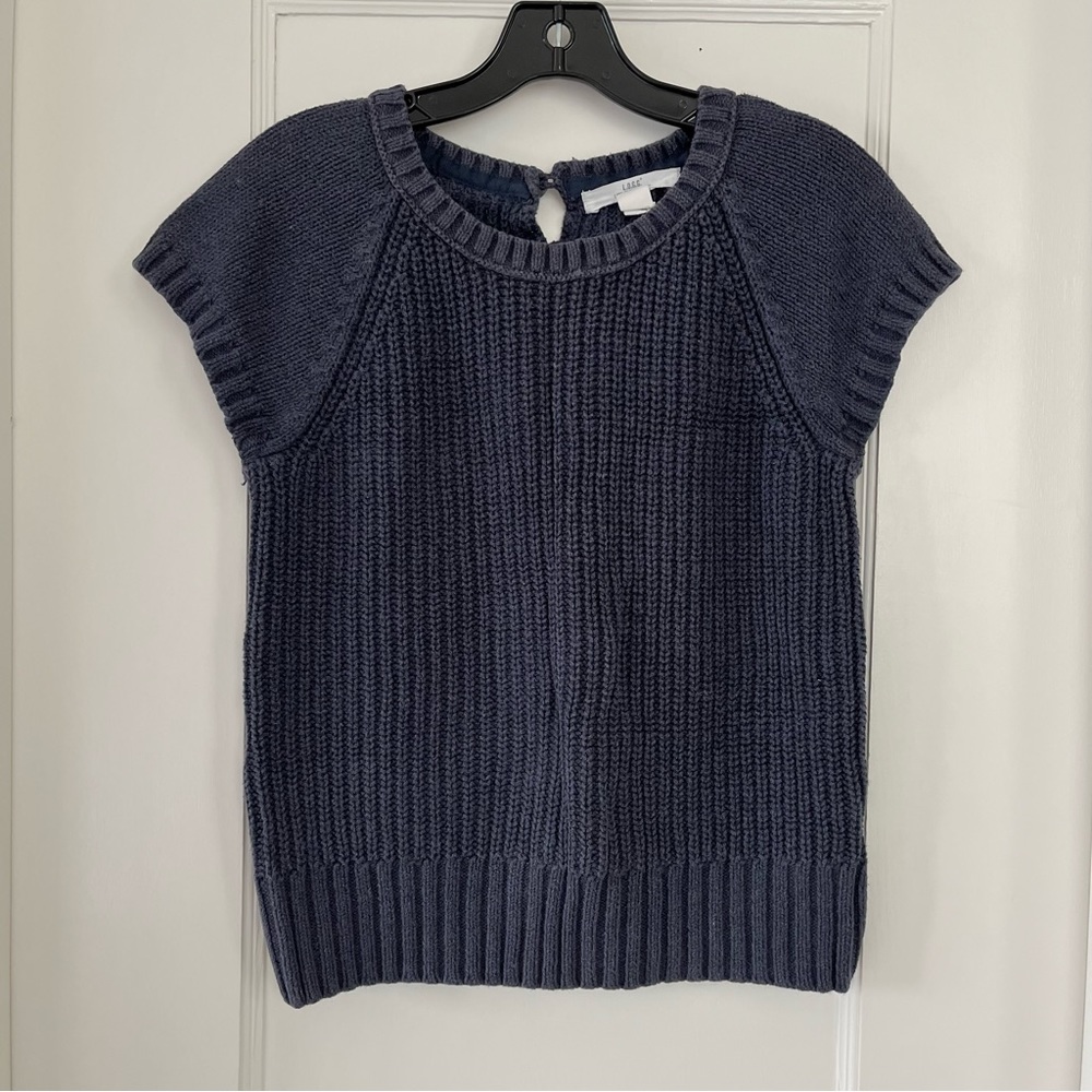 H&M Crochet Knit Short Sleeve Sweater Top 100% Cotton Navy Blue Medium